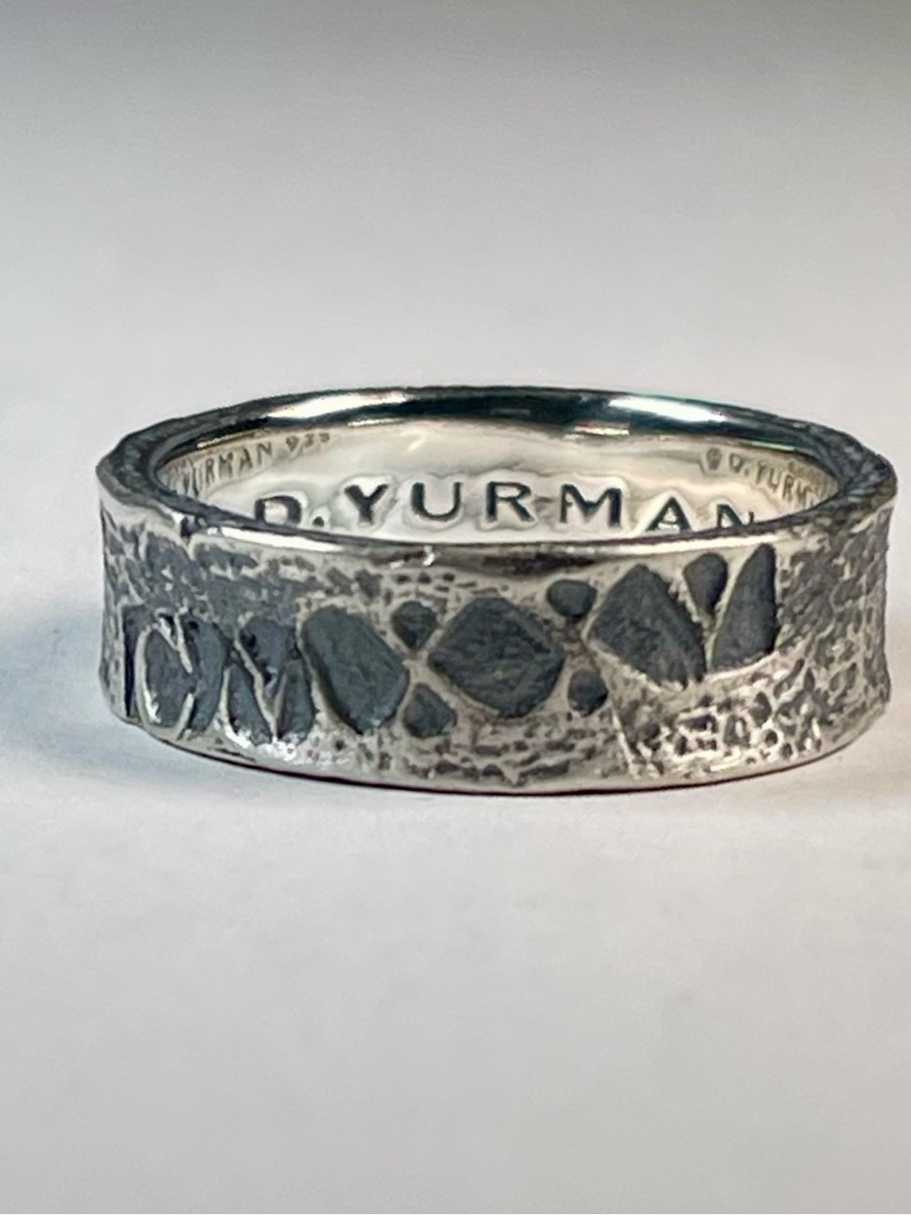 David Yurman Silver Textured Sterling Band Ring with Patterned Detail